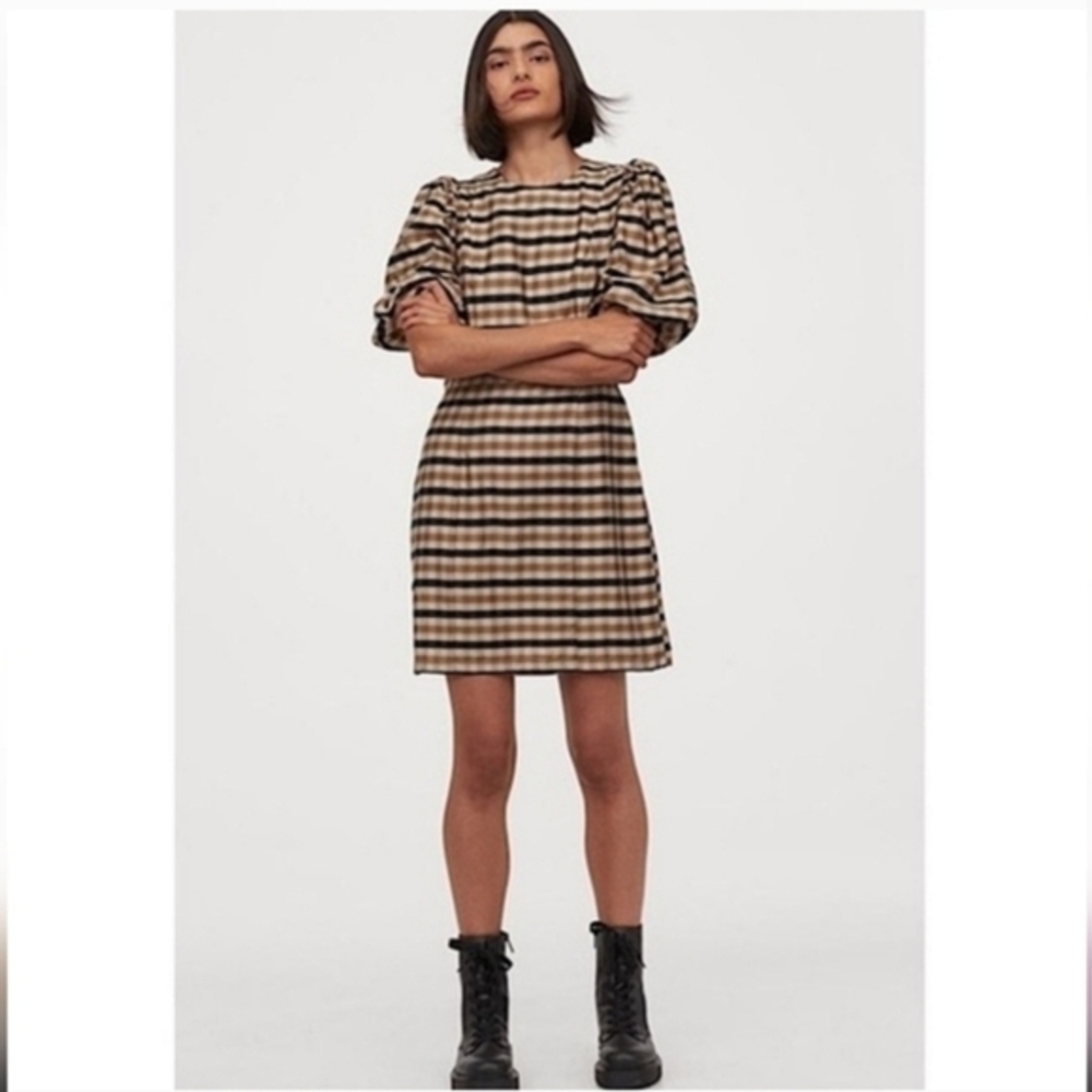 Puff  Sleeve Plaid Wiggle Dress | Size 38 small​